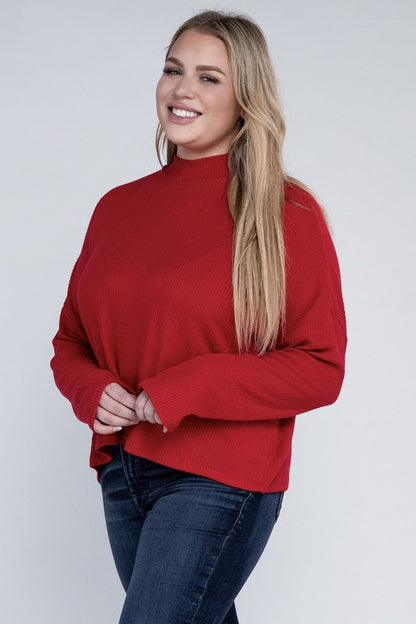 Drop Shoulder Long Sleeve Top -Plus Sized - Pikemla