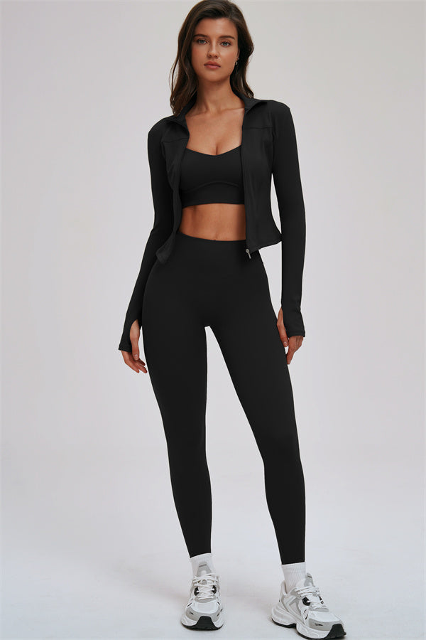 The Kinetic Zip Jacket Cross Back Sports Bra Leggings 3-Piece Set