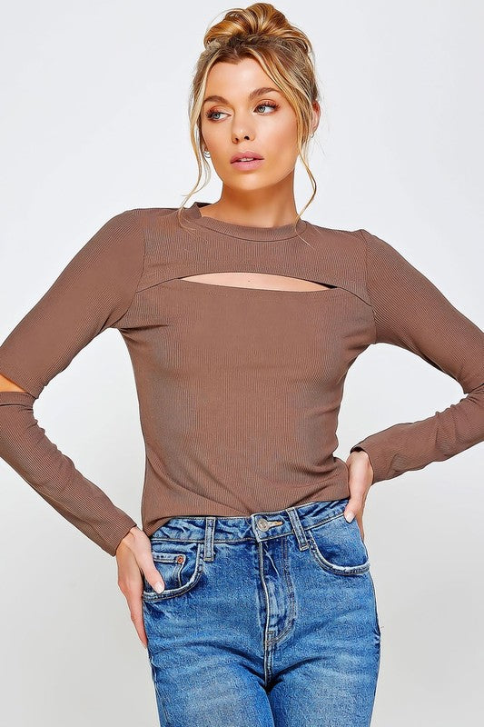 Ribbed Fitted Cutout Top - Pikemla