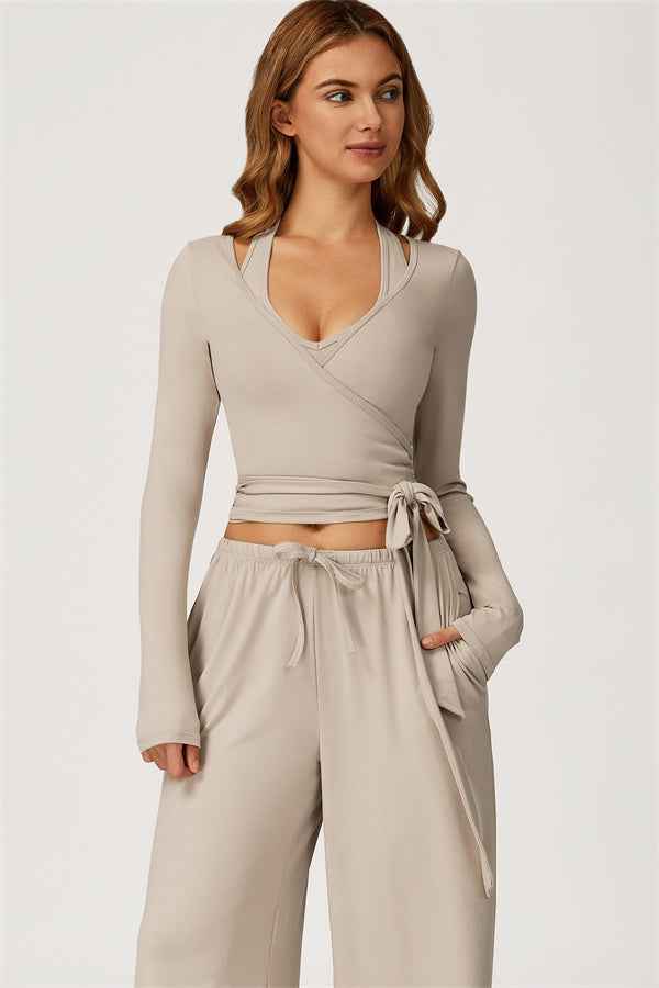The Sprint Long Sleeve Crop Top Halter Tank Top Sweatpants 3-Piece Set