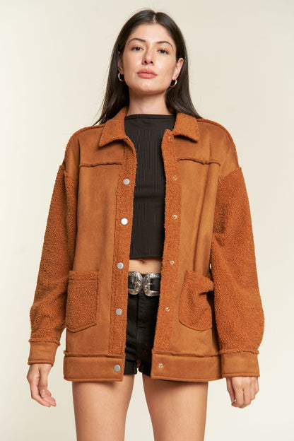 FAUX FUR AND SUEDE JACKET -Plus Sized - Pikemla