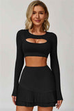 The Lavish Long Sleeve Cut-out Crop Top Tennis Skirt 2-Piece Set