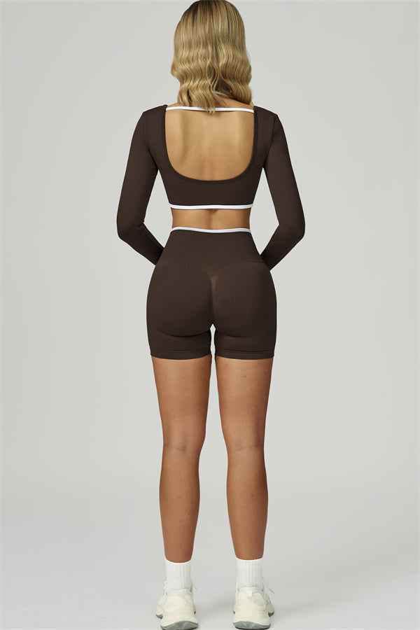 The Prime Line Long Sleeve Crop Top Shorts 2-Piece Set