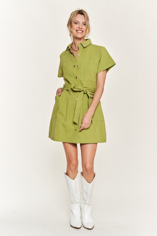 Belted cotton short dress - Pikemla