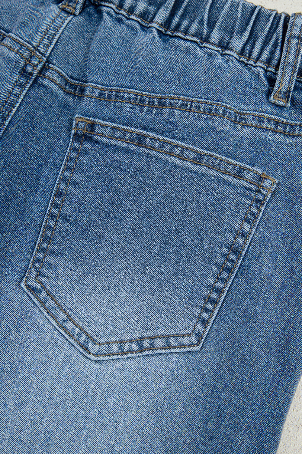 Stone Blue Star Patchwork Cropped Wide Leg High Waist Jeans - Pikemla