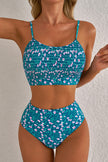 Blue Floral Print Smocked Cute Bikini Set - Pikemla