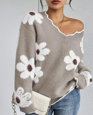 Pullover Knitting Lace Collar Brocade Sweater