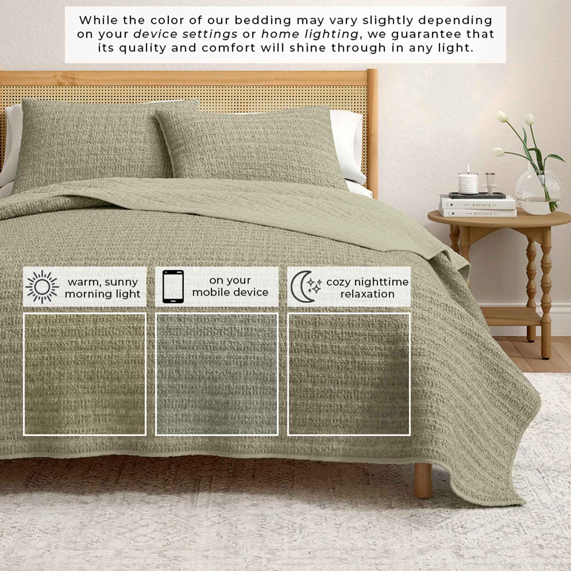 100% Cotton Honeycomb Waffle Garment Washed Quilt Set - Genevieve Collection