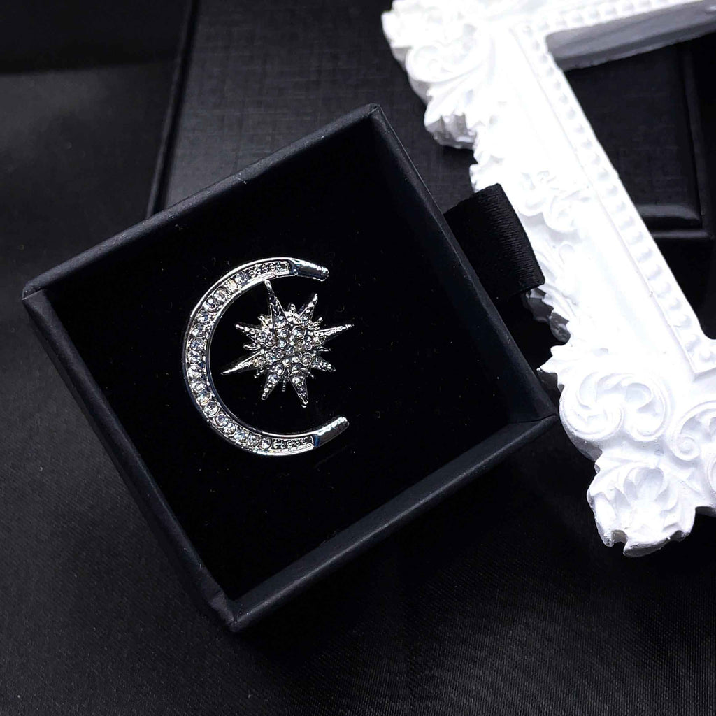 Asymmetrical Moon & Star Stud Earrings