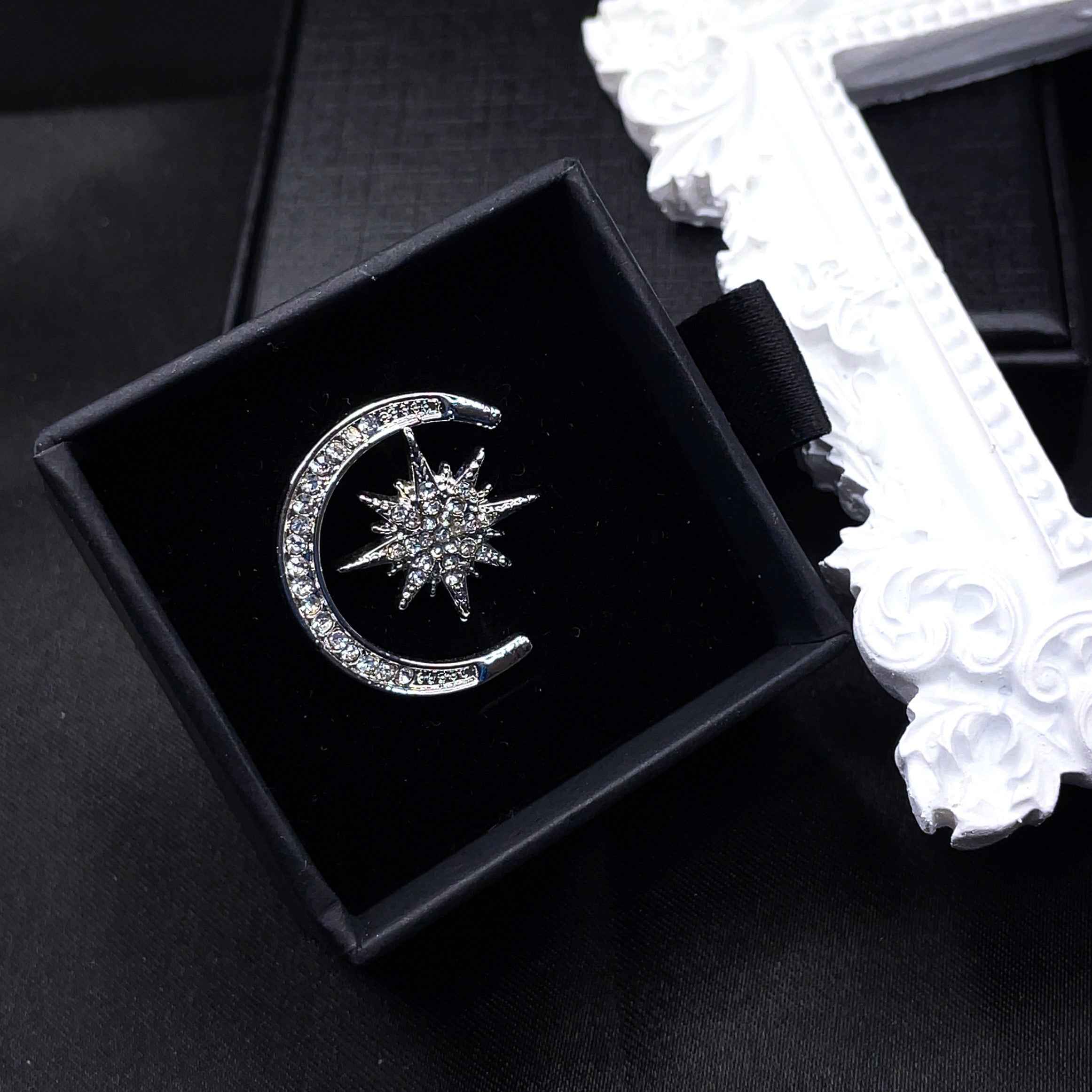 Asymmetrical Moon & Star Stud Earrings