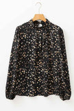 Leopard Lantern Sleeve Pleated Blouse