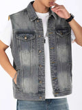 Men's Plus Size Vintage Washed Sleeveless Denim Vest