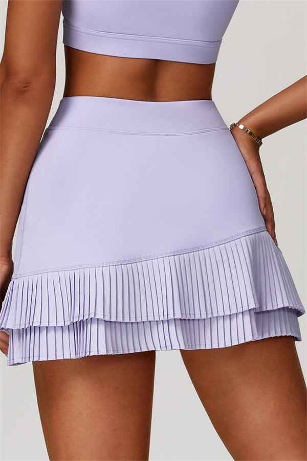 The Lavish Long Sleeve Cut-out Crop Top Tennis Skirt 2-Piece Set