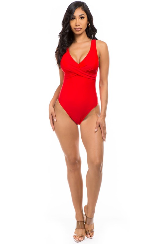 PLEATED CROSS GATHERING LOW V ONE PIECE - Pikemla