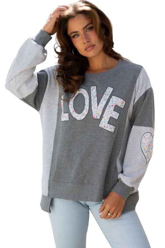 Floral LOVE Reverse Seam Patchwork Long Sleeve Swe