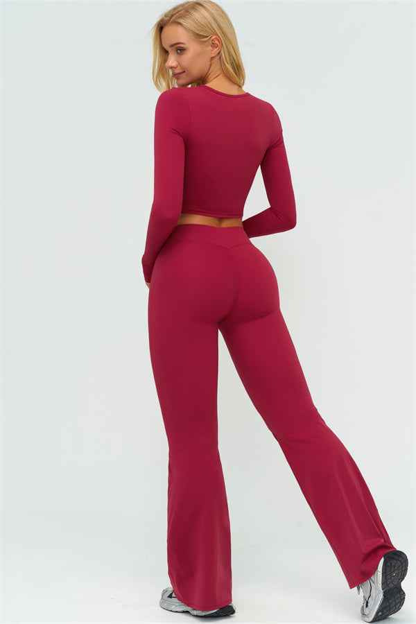 The Lushness Long Sleeve Crop Top Flared Leggings 2-Piece Set