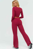 The Lushness Long Sleeve Crop Top Flared Leggings 2-Piece Set
