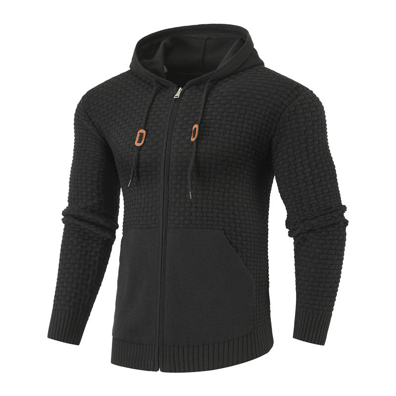 Knitting Zipper Hoodies Leather Outdoor Sports Hoodies with Pockets