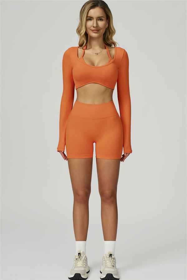 The Prime Long Sleeve Crop Top Shorts 2-Piece Set