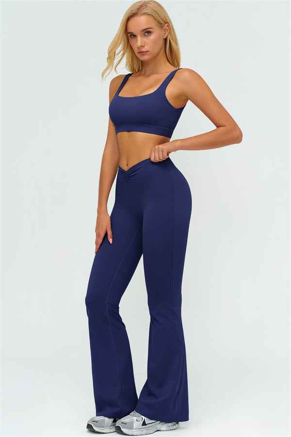 The Lushness V-Back Sports Bra Flared Leggings 2-Piece Set