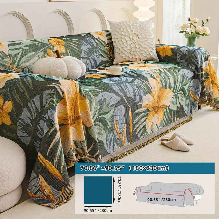 Boho Chic Double-sided Chenille Sofa Cover with Tassels - All-Season