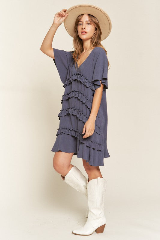 TIERED RUFFLE MINI DRESS - Pikemla