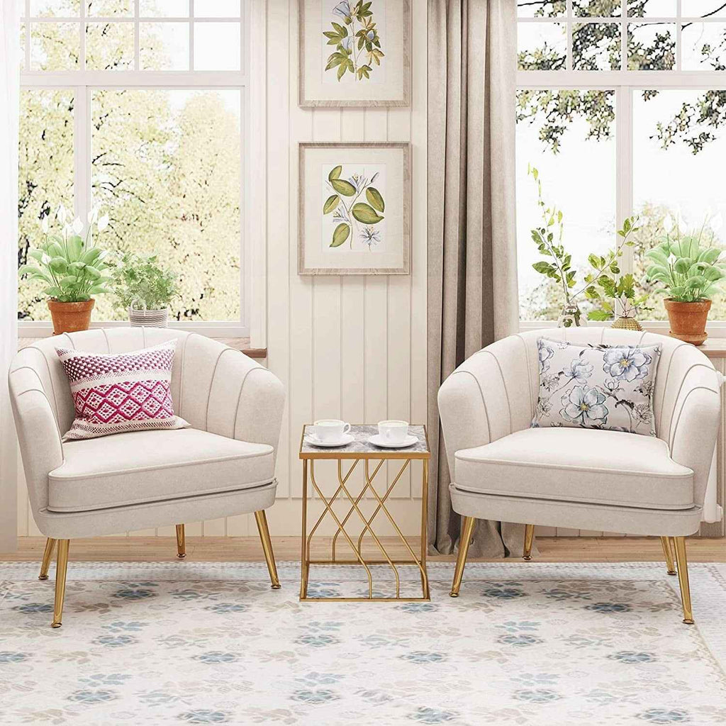 Modern Beige Velvet Accent Chair With Gold Metal Legs