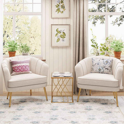 Modern Beige Velvet Accent Chair With Gold Metal Legs