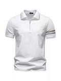 Men's Zippered Collar Polo with Striped