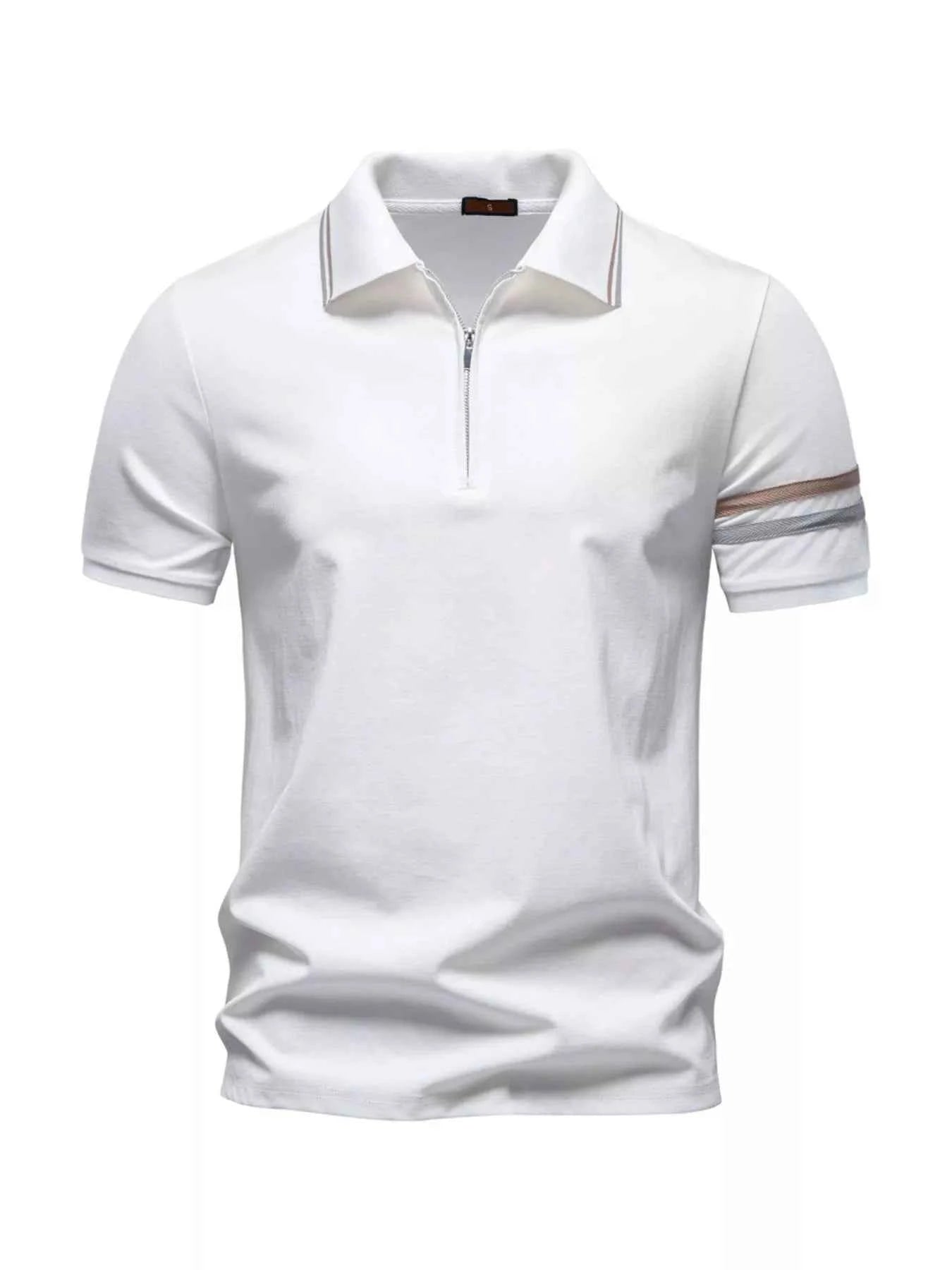 Men's Zippered Collar Polo with Striped