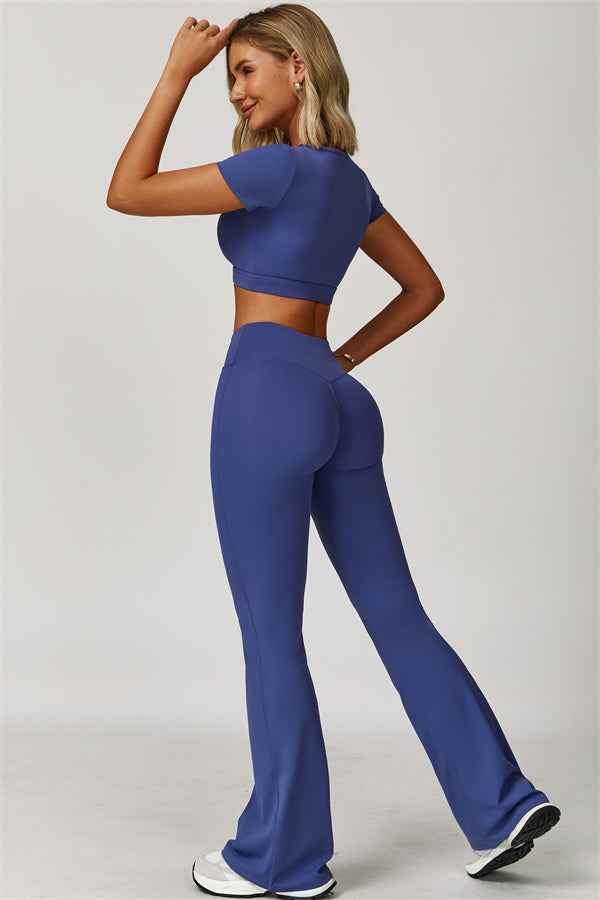 The Lavish Cut-out Crop Top Flared Leggings 2-Piece Set