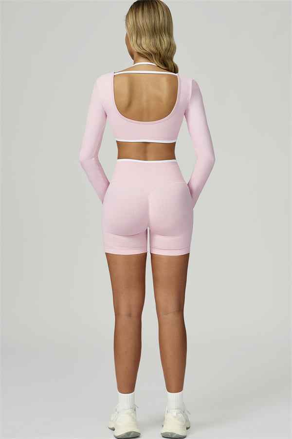 The Prime Line Long Sleeve Crop Top Shorts 2-Piece Set
