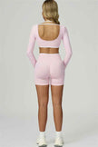 The Prime Line Long Sleeve Crop Top Shorts 2-Piece Set