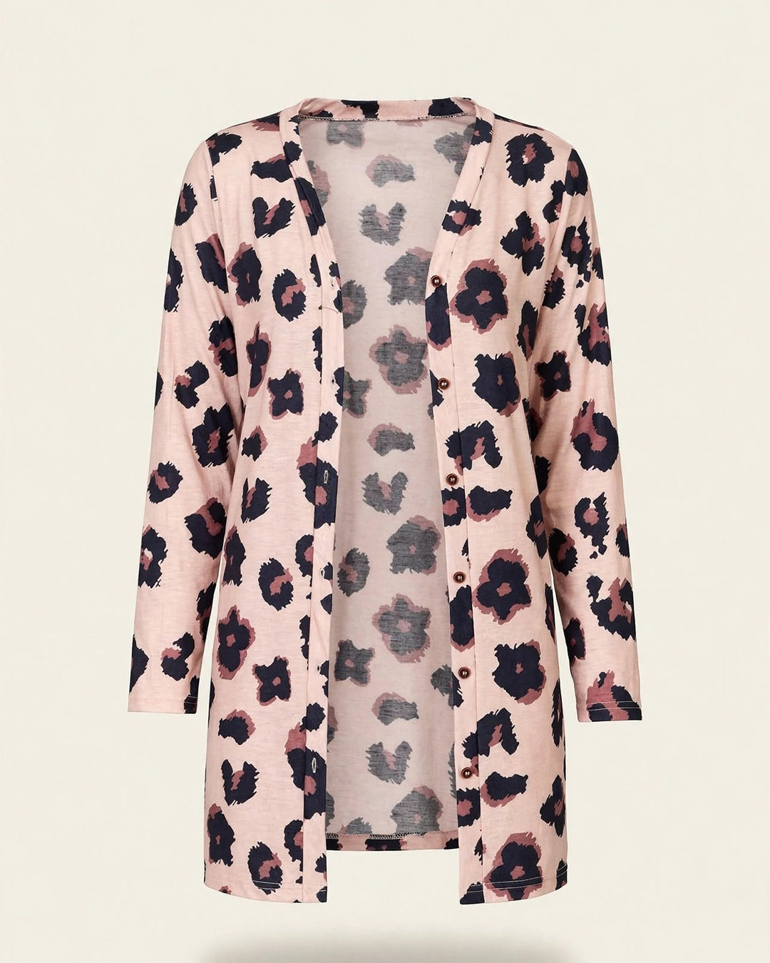 Double Take Printed Button Front Longline Cardigan