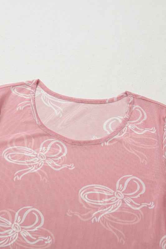 Bow Long Sleeve Mesh Top