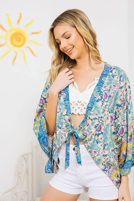 Lightly Woven Floral Kimono Cardigan - Pikemla