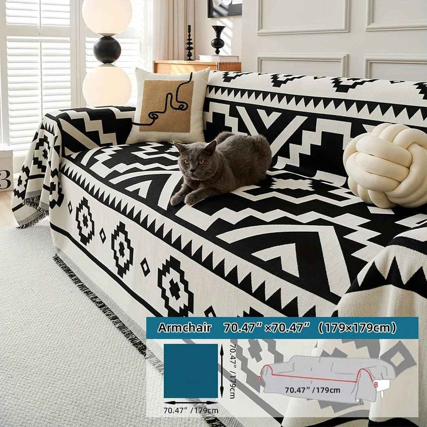 Boho-Chic All-Season Sofa Cover | Light Gray & Pet Proof Couch Cover