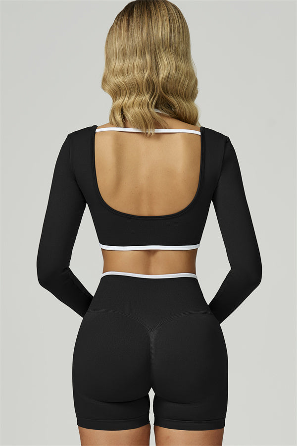 The Prime Line Long Sleeve Crop Top Shorts 2-Piece Set
