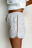 White Leopard Elastic Waist Lace up Contrast Trim Casual Shorts - Pikemla