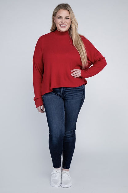 Drop Shoulder Long Sleeve Top -Plus Sized - Pikemla