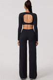 The Nestle Long Sleeve Crop Top Straight Leg Pants 2-Piece Set