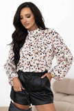 Leopard Lantern Sleeve Pleated Blouse