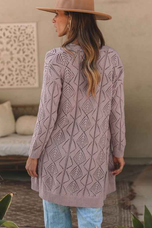 Solid Openwork Knit Button-Up Cardigan