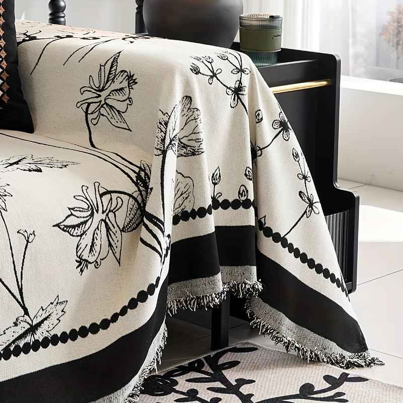Soft & Cozy Chenille Reversible Sofa Cover - Black and White Couch