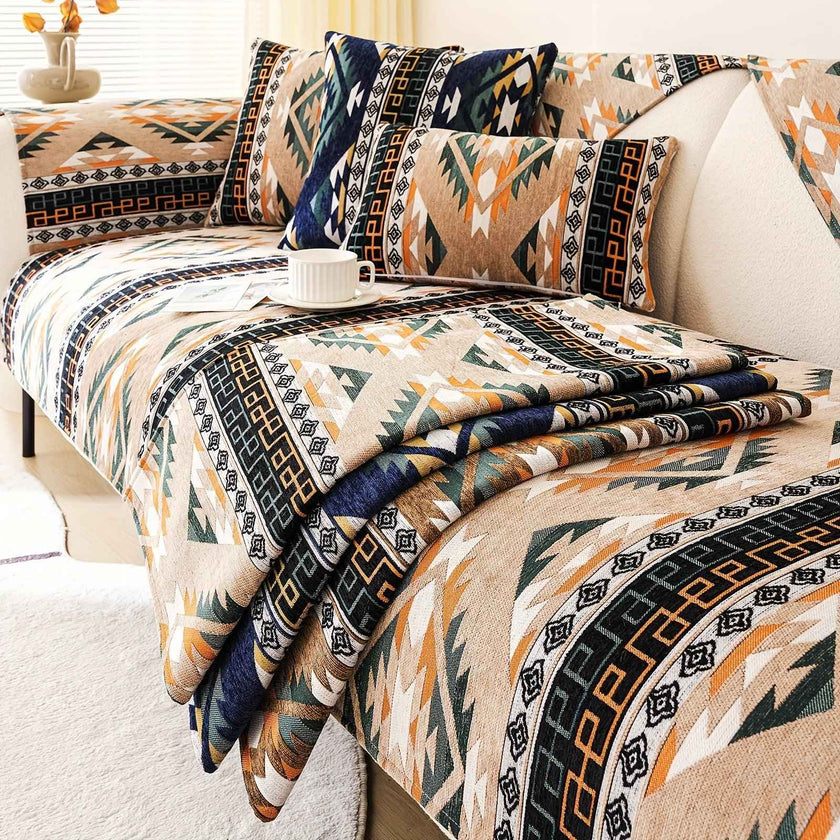 Boho Couch Cover - Chic Snow Chenille Sofa Slipcover