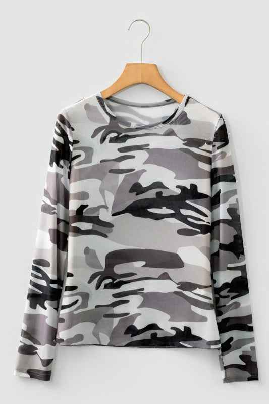 Western Camo Mesh Long Sleeve Top