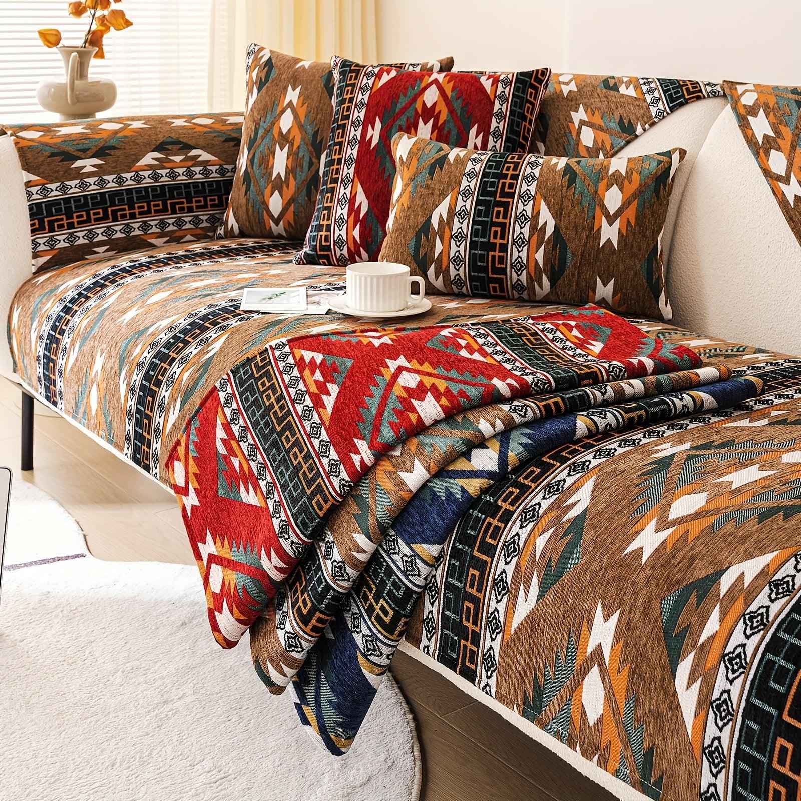 Boho Couch Cover - Chic Snow Chenille Sofa Slipcover