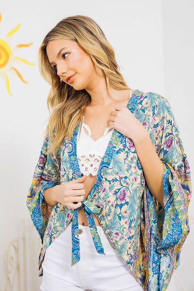 Lightly Woven Floral Kimono Cardigan - Pikemla