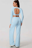 The Nestle Long Sleeve Crop Top Straight Leg Pants 2-Piece Set
