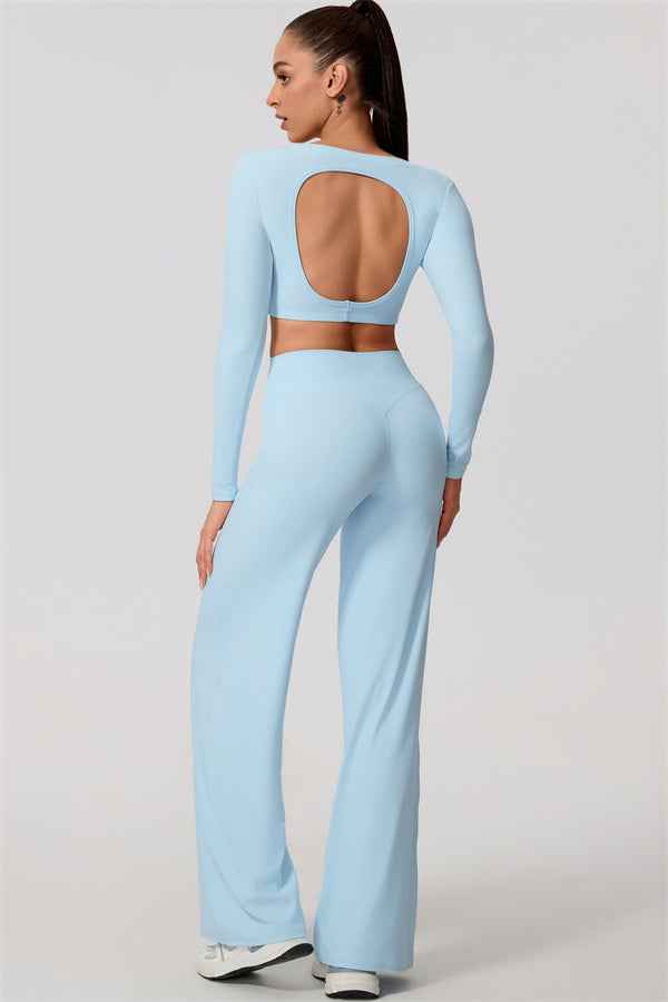 The Nestle Long Sleeve Crop Top Straight Leg Pants 2-Piece Set